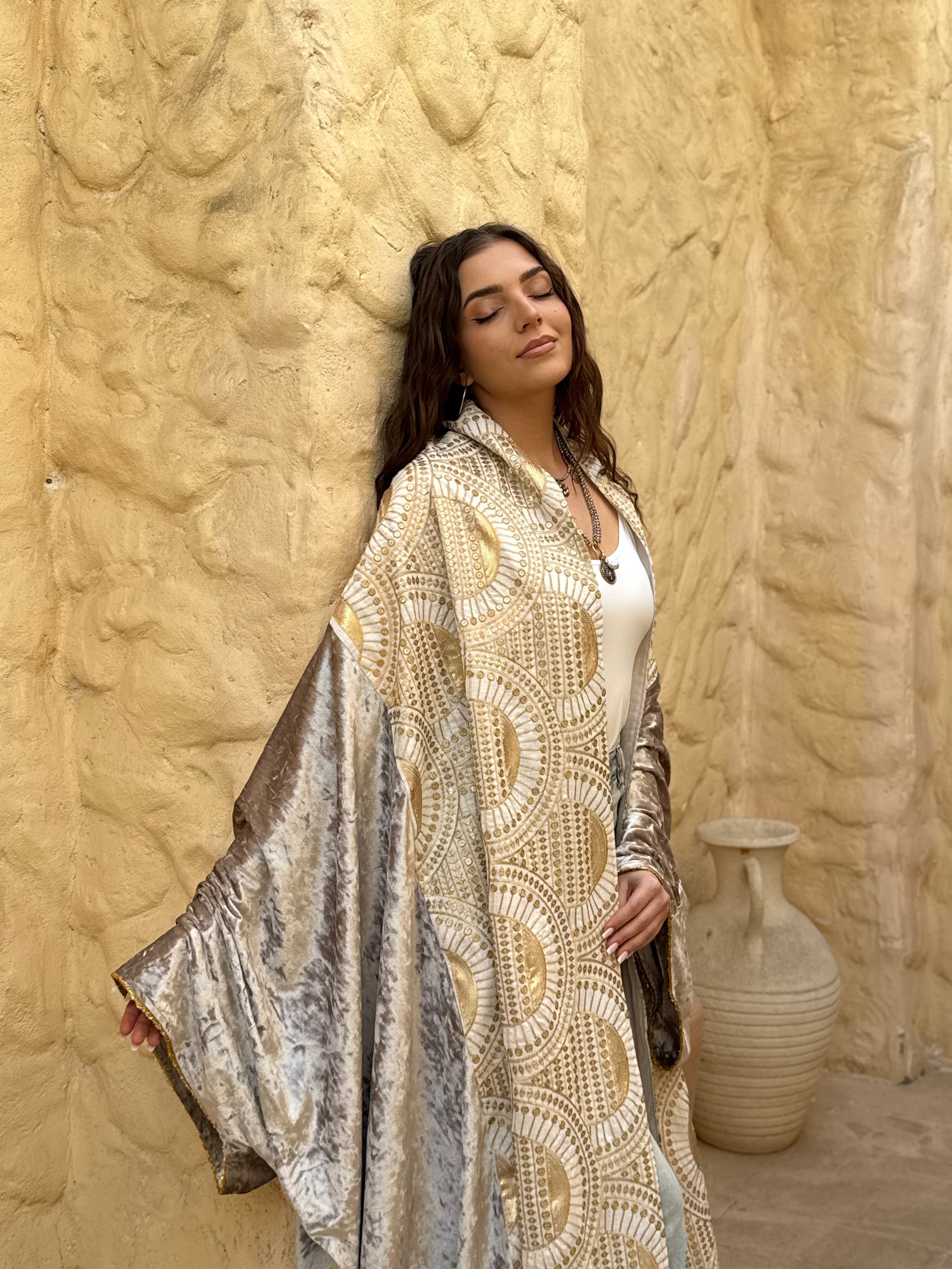Gold Panel Velvet Abaya