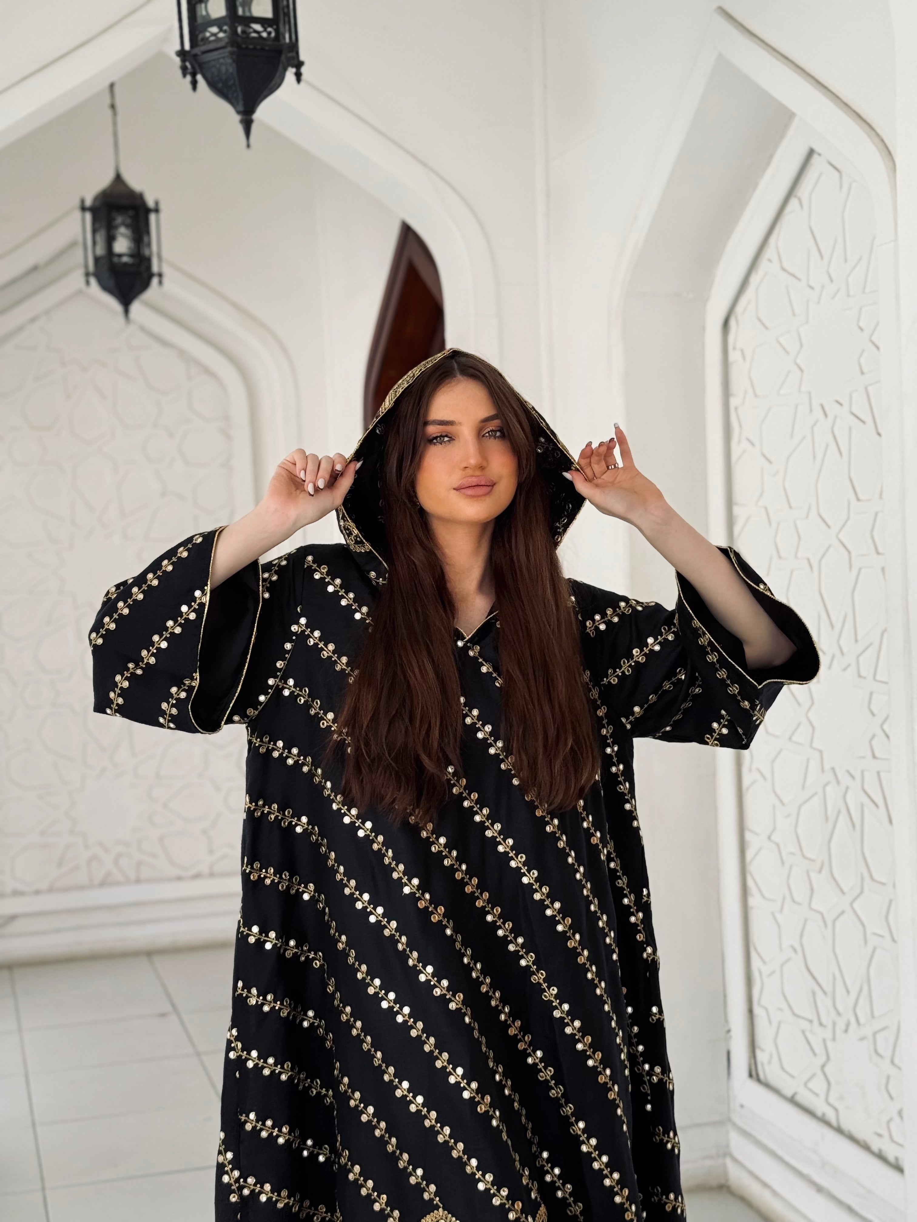 Gold Embroidered Velvet Abaya
