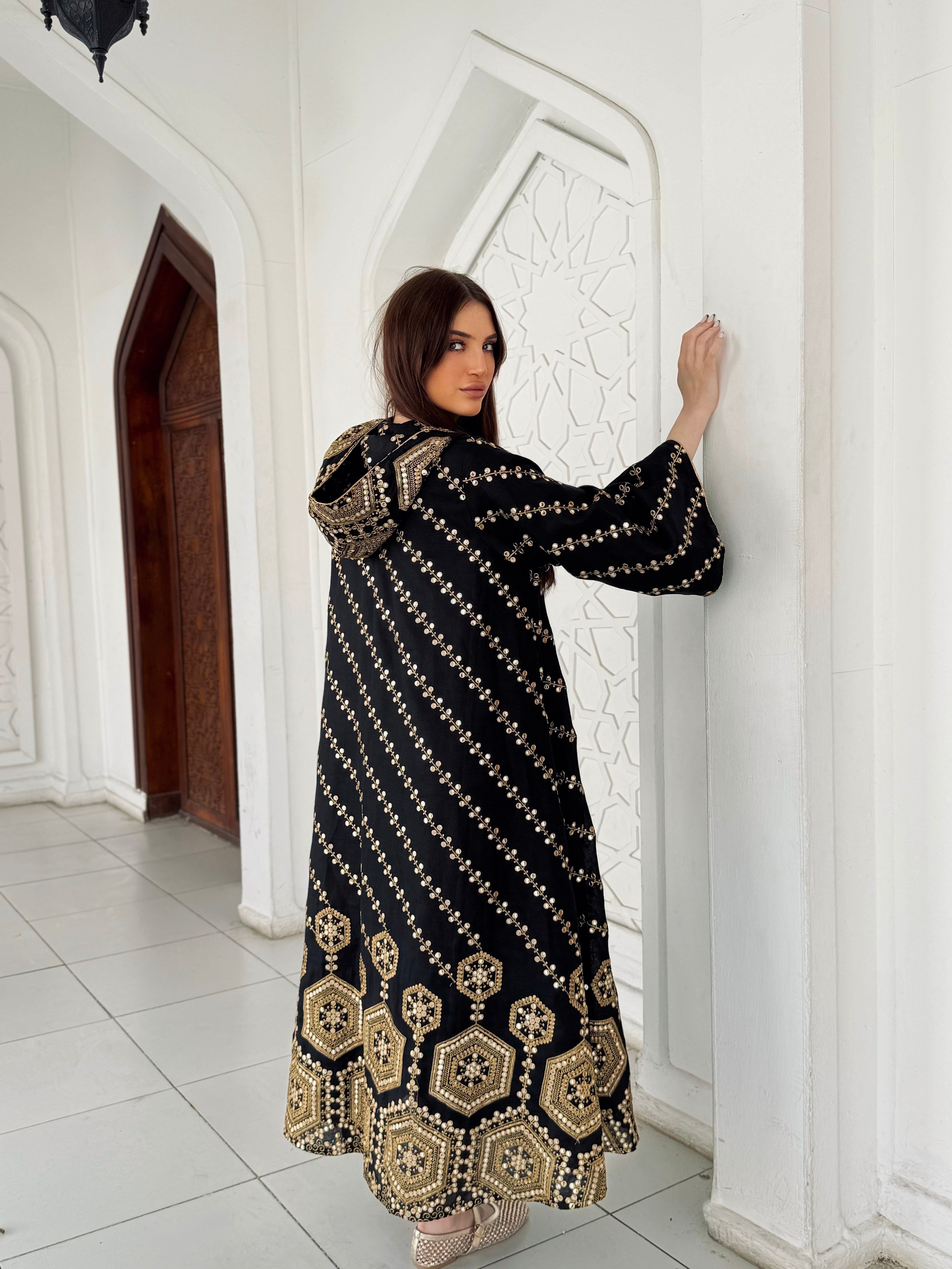 Gold Embroidered Velvet Abaya