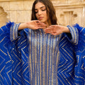 Royal Blue Sparkle Abaya with Fringed Sleeves