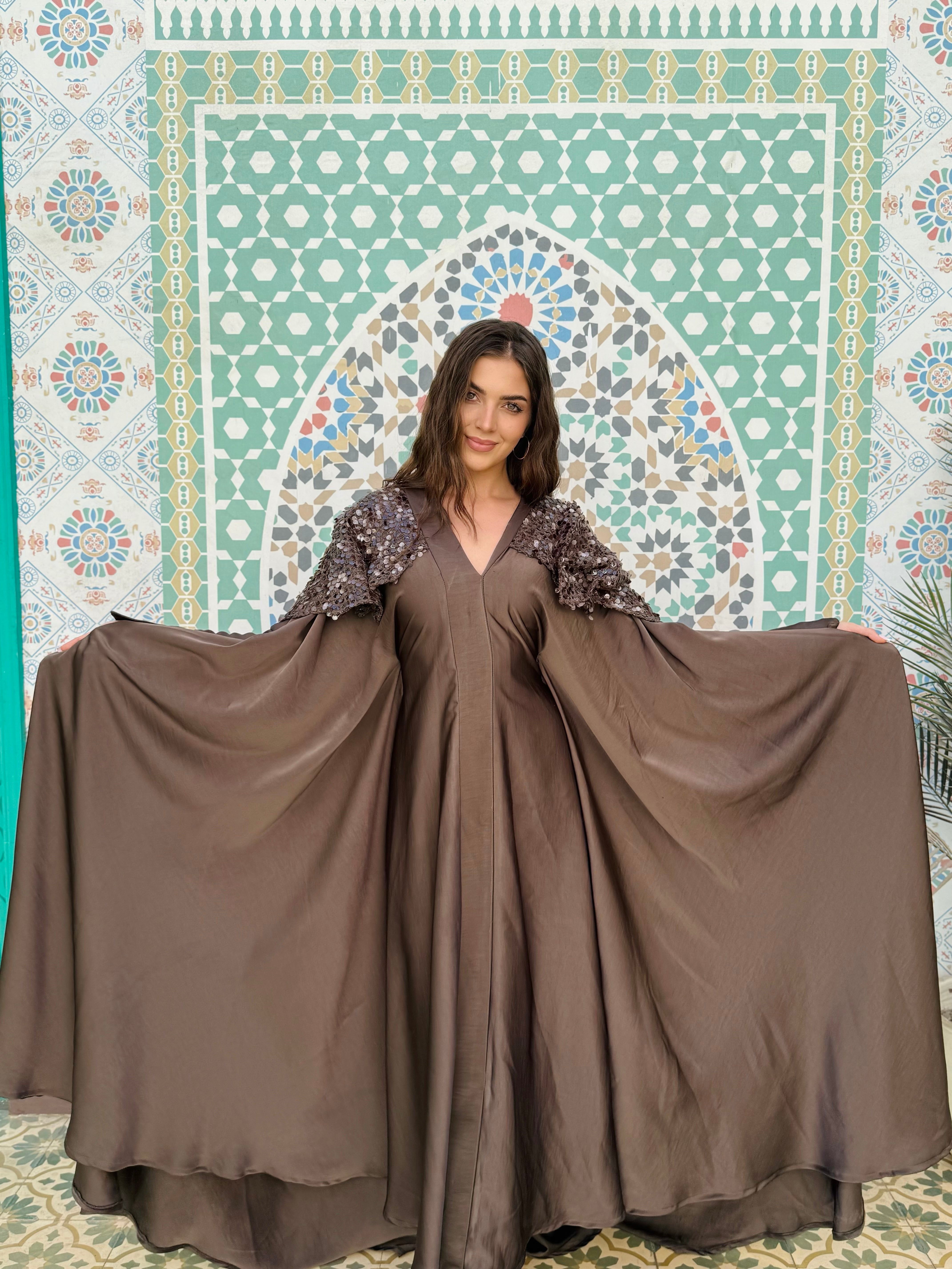 Chocolate Crystal Shrug Maxi Dress