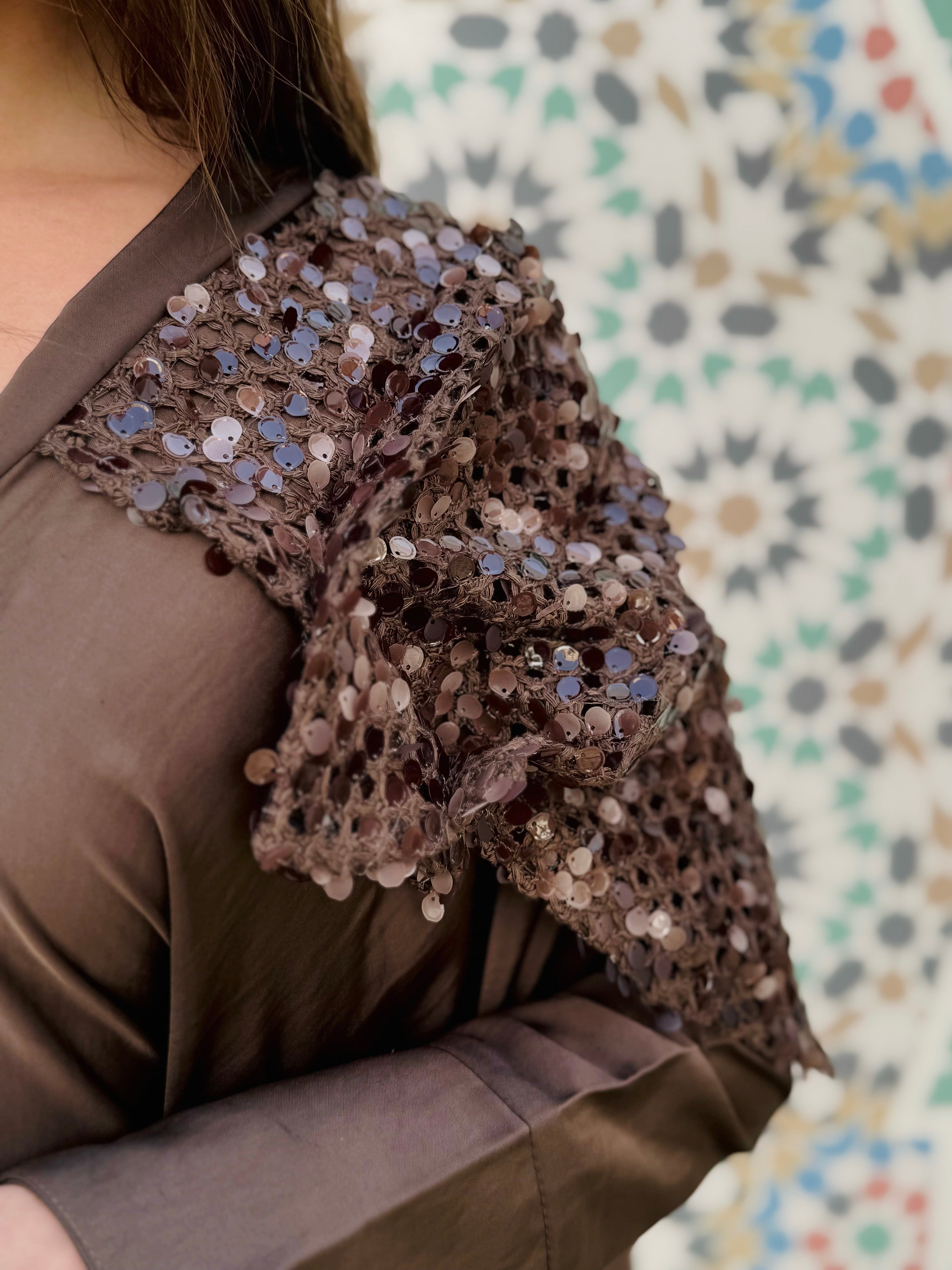 Chocolate Crystal Shrug Maxi Dress