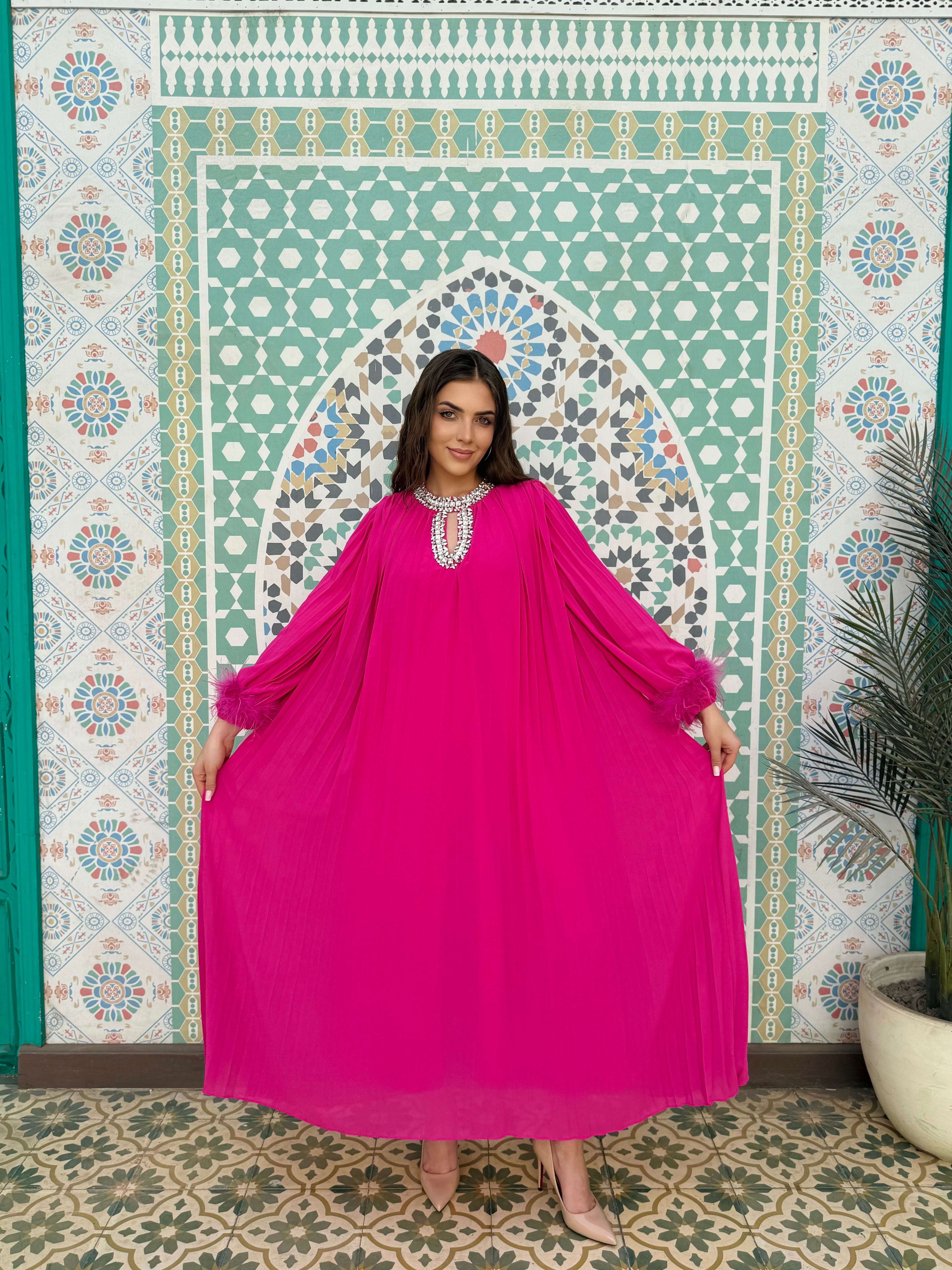 Crystal-Neck Pleated Gown
