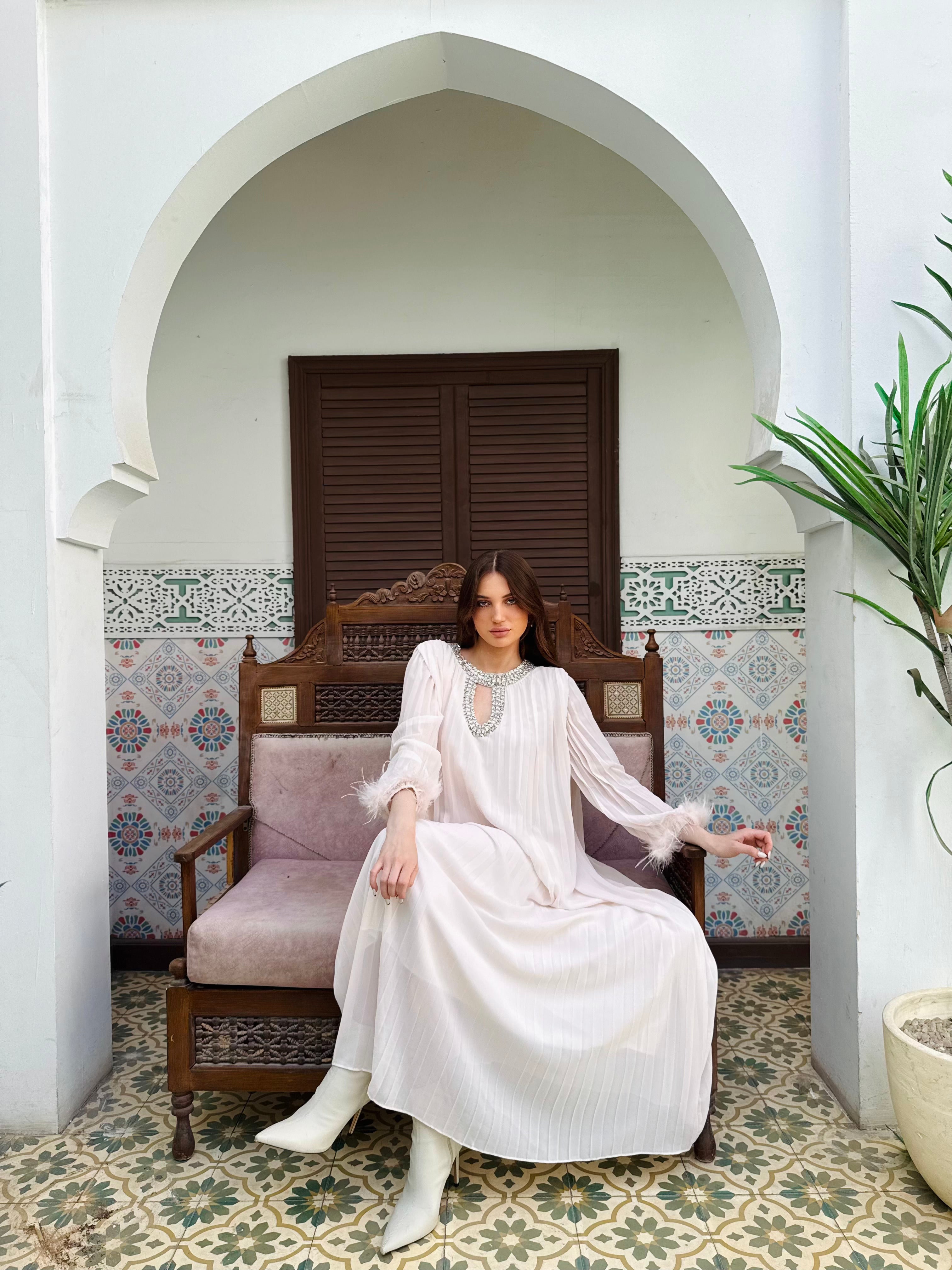 Crystal-Neck Pleated Gown