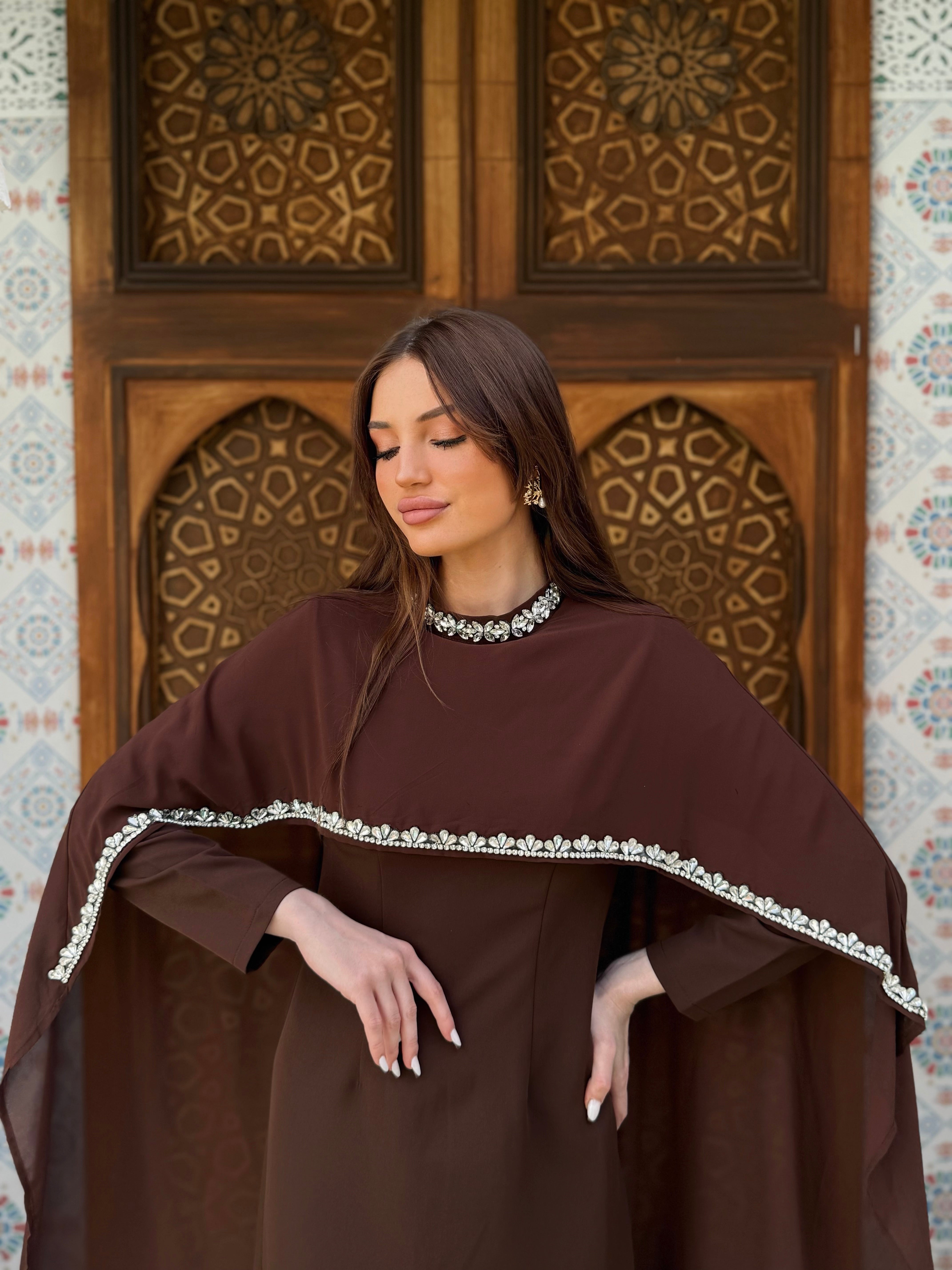 Chocolate Brown Cape Dress