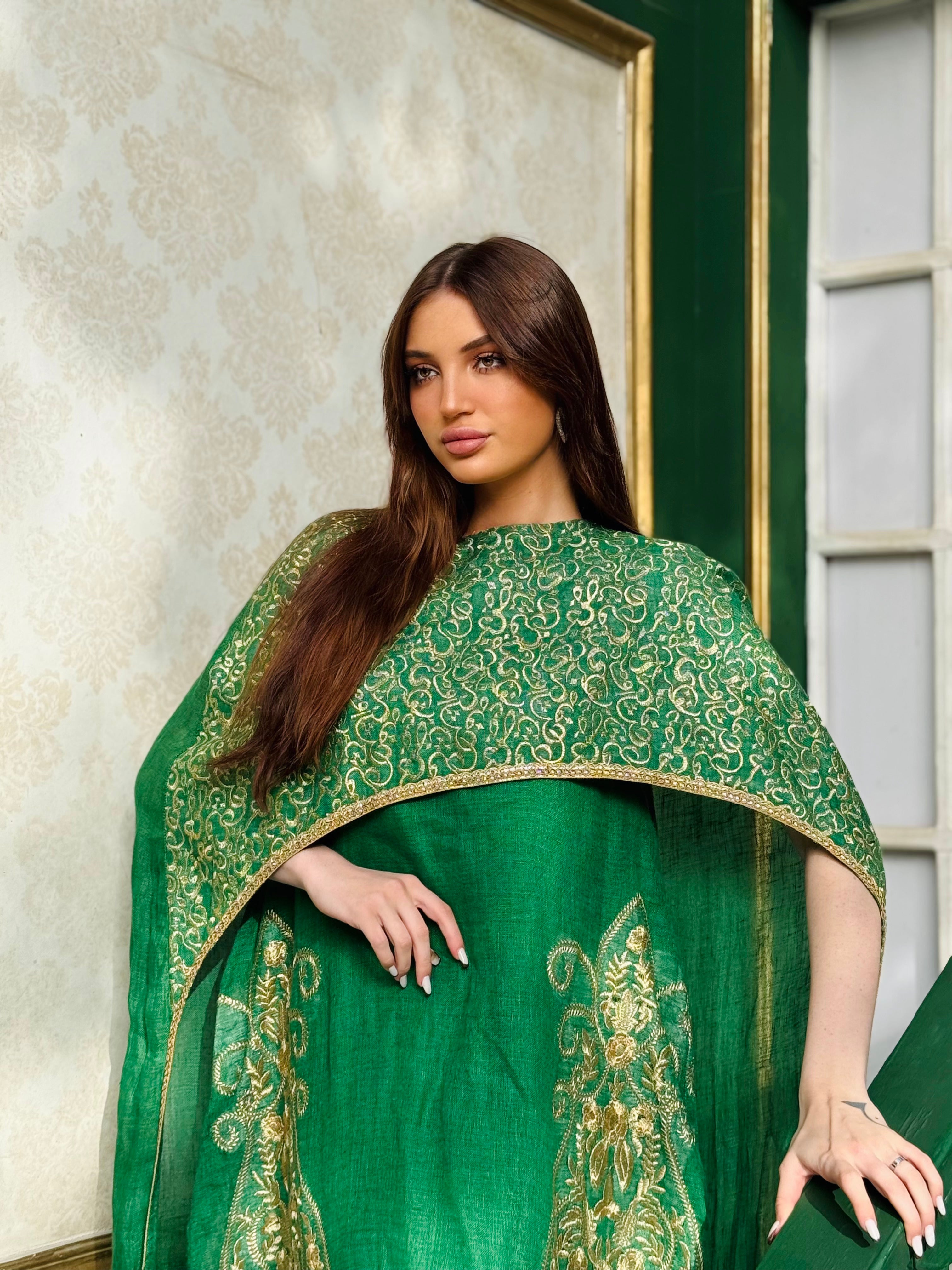 Emerald Gilded Cape Gown