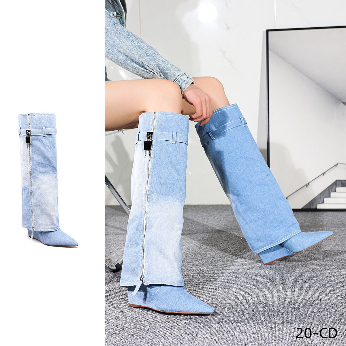 Blue clearance jean boots